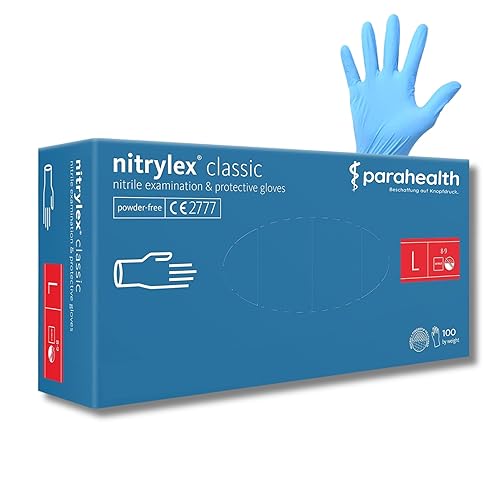 100 guanti in nitrile, senza polvere, senza lattice, ipoallergenici, per alimenti, guanti medici usa e getta, guanti in gomma S, M, L, XL (nitrile, L) - Honorern