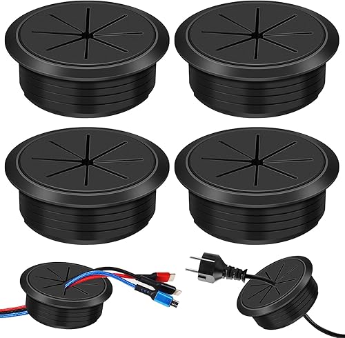 4 passacavi da 60 mm di diametro, in plastica, flessibile, passacavi, passacavi, passacavi, passacavi, passacavi in plastica, per scrivanie, ufficio, piani di lavoro, colore nero - Honorern