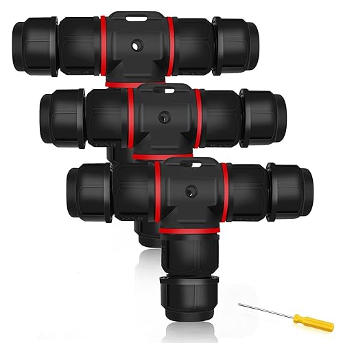 3 pezzi Connettore per Cavi, Scatola di Giunzione Impermeabile IP68 a Forma di T, Scatola di Giunzione per Cavi di Terra a 3 pin per Cavi di Diametro Ø3-12 mm, con Cacciavite - Honorern