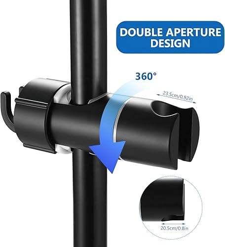 Tenbrachian Supporto Soffione Doccia, Supporto Doccia Regolabile, Porta Doccino per Doccia 18-25 mm, Supporto Doccetta con Gancio Senza Foratura Rotazione a 360° per Doccia Manuale Barra(Nero) - Honorern