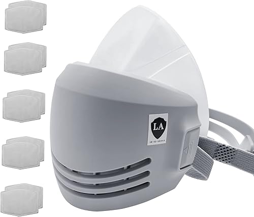 Maschera traspirante riutilizzabile con 10 filtri - Respiratore a mezza maschera per la lavorazione del legno, saldatura, lucidatura e protezione del lavoro - Honorern