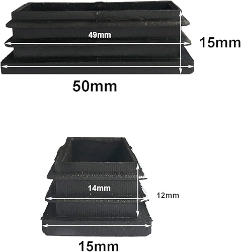 50x15mm Rettangolo nero Tappo di Plastica Tappo Terminale Mobili Sedia Piedino Copertura Tappo Inserti Tubi Tappo Terminale 21 pezzi - Honorern