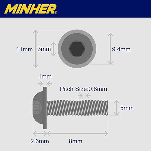 (50 Gruppi) Viti a Testa Cilindrica con Flangia M5 x 8mm e Dadi Set di Viti in Acciaio Inossidabile 304 - Honorern