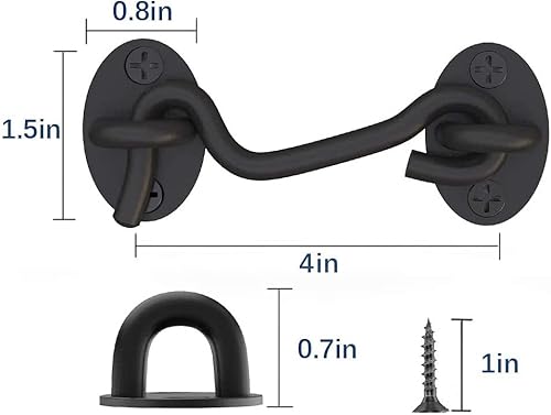 Gancio Antivento, Gancio per Finestra, Chiusura per Porta del fienile Solido 4 Pollici, Ideale per Porte scorrevoli, Bagno, Finestra (Nero) - Honorern