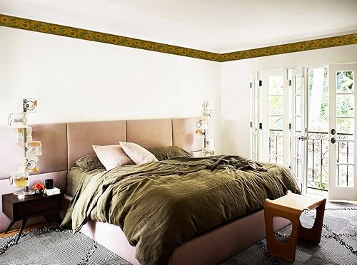 Dundee Deco DDAZBD9004 - Bordo adesivo per carta da parati, motivo floreale, giallo, senape, girasoli, farfalle, design retrò, 4,57 m x 17,78 cm, autoadesivo - Honorern