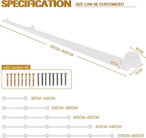 Hamankim Corrimano per Scale da 30 cm-600 cm, Supporto per Binario per Loft Domestici 200 kg - Kit Completo, corrimano in Ferro battuto in Metallo Bianco, Facile da installare(80cm) - Honorern