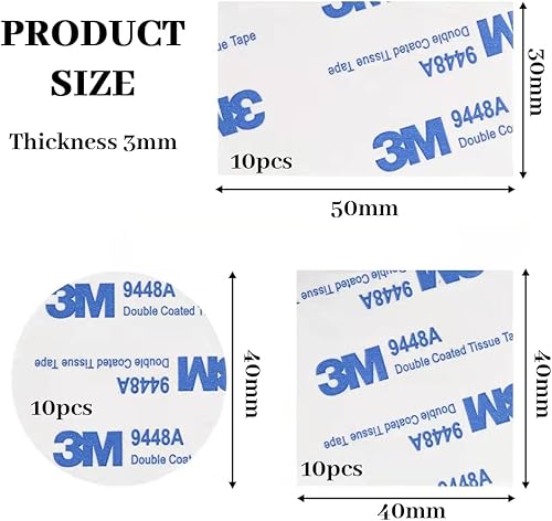 30 Pezzi Pad Biadesivo Extra Forte, Pads Nastro Biadesivo Schiuma, Adesivo 3M Biadesivo Extra Forte Rettangolare & Quadrati & Tondo, Impermeabili per la Casa, Ufficio e Auto - Honorern