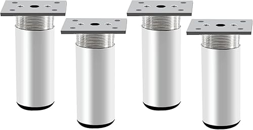 4 Pezzi Piedini per Mobili Regolabili,Gambe per Tavolo 200 mm Alta Lega di Alluminio Argento Opaco Piedi Letto Regolabile in Altezza 0-20 mm con Viti per Divani,Armadi e Letto - Honorern