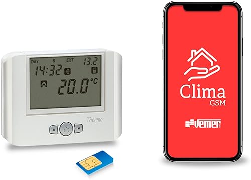 VEMER VE715900 THERMO GSM - Termostato GSM da Parete a Controllo Remoto via APP, Alimentazione 230V, Bianco - Honorern