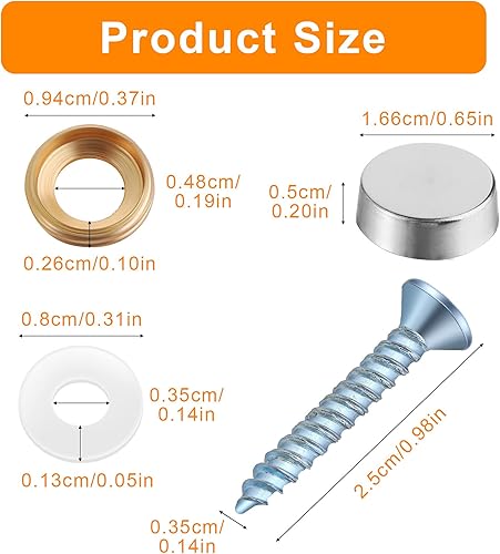 32 Pezzi Tappo Decorativo per Viti a Specchio Coperchio a Vite in Acciaio Inossidabile Elementi di Fissaggio per Specchietti, Segno di Pubblicità Hardware, Chiodi, Costruzione - Honorern