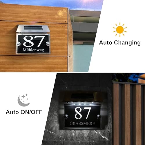 Moderno Numero civico Luce solare LED 1-9999 nome della strada personalizzabile - Honorern