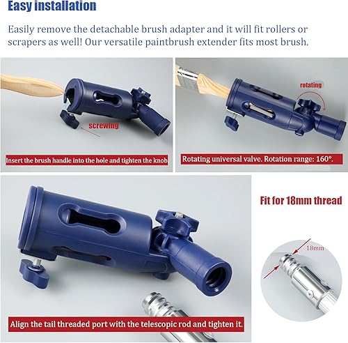 Estensore per pennelli multi-angolo, supporto per pennelli multi angolo, adattatore a rullo per pittura, strumento di bordatura, rotazione di 160 gradi, per soffitti e pareti - Honorern
