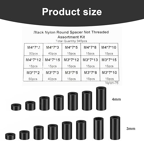 0XBIT Distanziatori in Nylon, 345 Pezzi Cilindrici Distanziali Plastica, M3 e M4 Set Distanziali, con Scatola Trasparente, 15 Misure di Guarnizioni, Adatto per Riparazioni Domestiche Fai da te - Honorern
