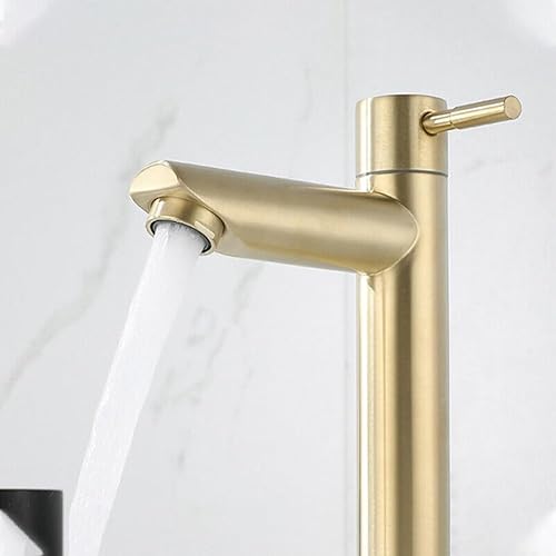 Rubinetto per lavabo in acciaio inossidabile 304, rubinetto vintage per lavabo in oro spazzolato, rubinetto miscelatore per lavabo da bagno, per bagno, lavello (L) - Honorern