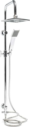 Wiltec Colonna doccia con soffione quadrato, doccetta, asta saliscendi, cromo - Honorern