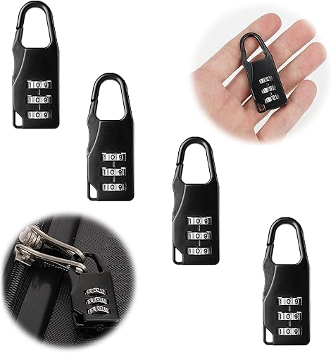 Lucchetto Combinazione con 3 Cifre Lucchetto con Codice per Valigia Bagagli Lucchetto a Combinazione Armadietto Serratura di Sicurezza Nero per Zaini Armadietti Cassetta Degli Attrezzi 4 Pezzi - Honorern