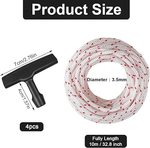10 Metri Corda Avviamento per Tosaerba, Impugnatura Di Avviamento in 4 Pezzi per Tosaerba, Motoseghe, Parti del Motore (Stile 1) - Honorern