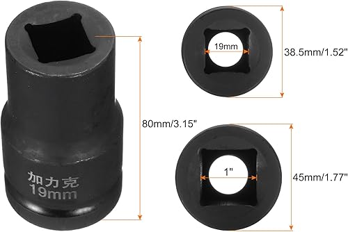 Presa Quadrata 4 Punti 1' Drive 19mm Presa Impatto Quadrata Metrica 40CR Nera Standard Presa per Ruote Presa Pneumatica per Riparazioni Auto Manutenzione Meccanica Uso Domestico - Honorern