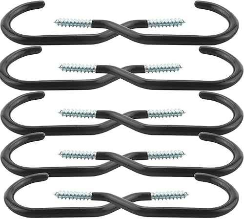 TooTaci - Set di ganci resistenti per appendere biciclette, da avvitare, rivestiti in plastica, da inserire nella parete o sul soffitto, per garage o giardino, confezione da 10, nero - Honorern