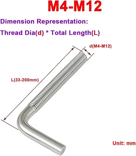 Bullone di ancoraggio ad angolo retto a forma di L in acciaio inossidabile 304 1/2/5/10 pezzi M4 M5 M6 M8 M10 M12(10pcs M4X40) - Honorern