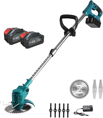 Decespugliatore Elettrico con 2 Batterie a Litio 68VF (21V) Lama da 6 Pollici, Tagliaerba, Tagliabordi con Maniglia Telescopica per il taglio di Giardino, Prati e Terreni - Honorern