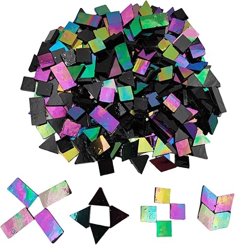Piastrelle per mosaico in vetro iridescente, 200 g, 270 pezzi, 4 forme miste, in vetro colorato, forniture per mosaici, quadrati/triangoli/rettangoli/rombi (blu zaffiro) - Honorern