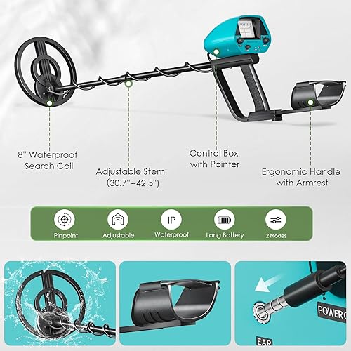 HIUYRFS Metal Detector ad Aalta Precisione Impermeabile Altezza Regolabile, Detector Oro 25cm Bobina di Ricerca Rilevatore per Bambini e Adulti, Cercatore d'Oro, Batteria Ricaricabile - Honorern