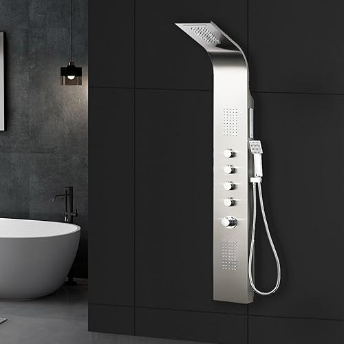 Pannello doccia in acciaio inox con termostato, 2 ugelli massaggianti, doccia a cascata, soffione doccia - Honorern