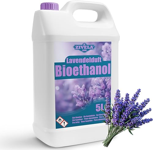 Bioetanolo 96,6% 5 l, profumo di lavanda di alcool biologico 96,6% 5 l, bioetanolo per camino, caminetto, camino a bioetanolo, profumo di lavanda, combustione pulita, senza fumo, fiamma vivida e - Honorern