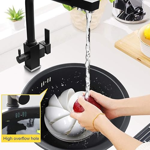 Lavello Rotondo, lavello Nero in Acciaio Inox 304, 30/35/42 cm, Piccolo lavello da Bar, Vasca Singola(42cm) - Honorern