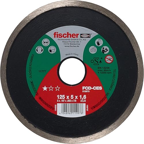 Fischer FCD-CES 125x2,2 DIA Disco da Taglio Diamantato Corona Continua per Taglio Preciso Piastrelle, per Smerigliatrice Angolare, 1 pz - Honorern