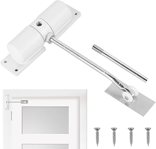 Chiudiporta automatico con 4 viti e leva di regolazione per casa, ufficio, camera da letto, 17 cm di lunghezza, bianco, lega di zinco, zinco - Honorern
