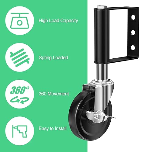 Ruote a Molla, Rotella per Cancello 10.2 cm, Rotelle per Cancello con Freno, Ruote a Molla per Cancelli, 360° Ruote Molla, per Cancelli da Giardino, Cancelli a Battente, Nero - Honorern