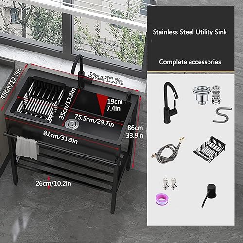 Lavelli da cucina a vasca singola con accessori, in acciaio inox, autoportante, per bar, lavandino, postazione di lavoro con rubinetto o lavello da esterno - Honorern
