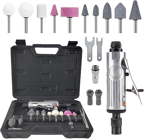 Kit Smerigliatrice Pneumatica - Levigatura, Adatto per Automobili, Mobili e Lavorazione dei Metalli, Smerigliatrice Dritta è Dotato di Teste di Levigatura Multispecifiche Integrate (nero) - Honorern