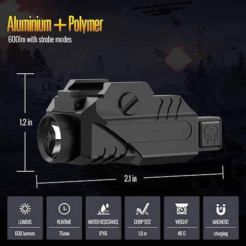 600 lumen torcia tattica con ricarica magnetica per pista Picatinny - Honorern