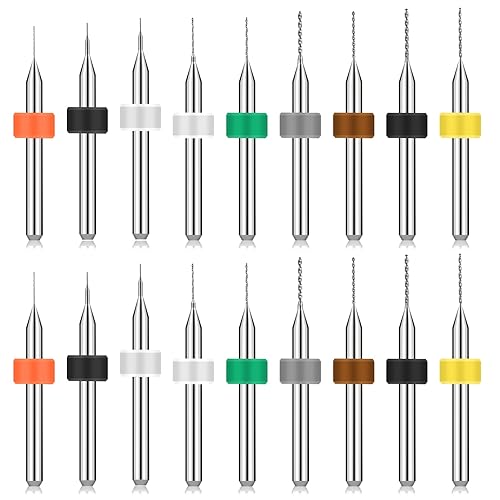 Molain Set di 20 micro punte per trapano, 0,3 mm – 1,2 mm, PCB Micro elicoidale in acciaio al tungsteno, mini punte per trapano PCB, per resina, vetro, gioielli, punzonatura, circuiti stampati (0,3 mm - Honorern