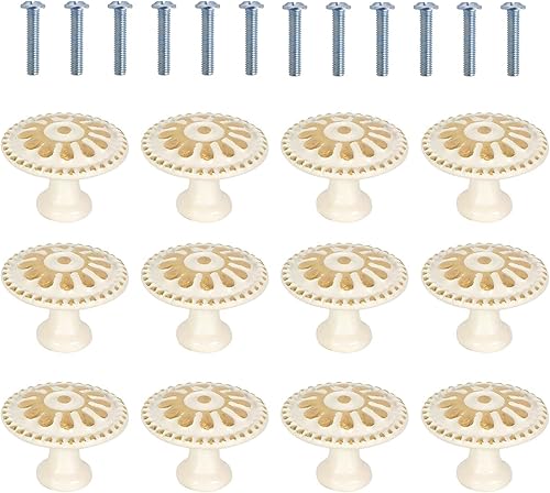 12 Pezzi Manopole per Mobili da Cucina, Retro Pomolo per Mobile, Manopole Rotonde per Armadietti, Pomelli per Cassetti Armadio Cassetto, Rotondi Pomelli per Porta, Pomello Rotondo, Bianco - Honorern