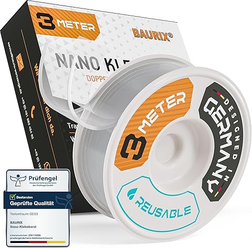 BAURIX® Nastro Biadesivo [6m] - Biadesivo Extra Forte - Nastro Biadesivo Extra Forte Trasparente in silicone lavabile - Biadesivo Forte versatile - Pellicola Biadesiva Forte - Honorern