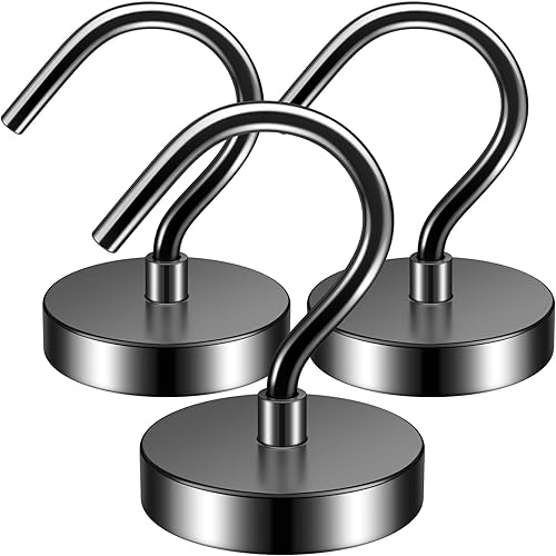 FINDMAG Confezione da 6 ganci magnetici neri al neodimio da 100 lbs, magnetici con gancio, ganci magnetici extra forti per campeggio, ganci magnetici con forti magneti per crociera e casa - Honorern