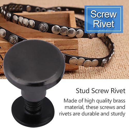 Rivetti a Vite, 20 Set di Rivetti per Borse, Viti Chicago in Ottone a Testa Piatta Nere, Borchia in Metallo per Cintura Piatta, Kit di Rivetti in Pelle 5mm 8mm Opzionale per Borsa Vite Cintura(8mm) - Honorern