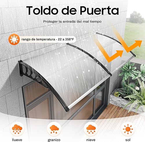 Tettoia per porta di casa, tetto per porta di casa, in alluminio e policarbonato, in resina trasparente (150 cm) - Honorern