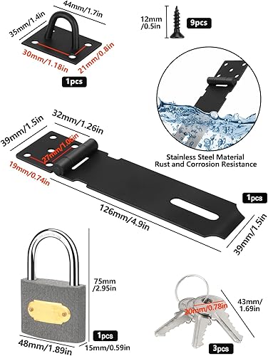 5 Pollici Lucchetto Hasp in Acciaio Inossidabile, Serratura Della Porta Hasp Con Viti, Lucchetto Chiavistello Con Chiusura a Viti per Camera Da Letto, Garage, Armadio(Nero) - Honorern
