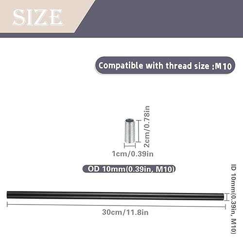 6 pezzi M10x300 mm Barre di prolunga con dado M10 Extension Rod per lampade a sospensione, illuminazione isola, lampadari (Nero) - Honorern
