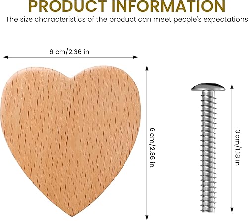 WIYETY 12 pomelli a forma di cuore per armadio, in legno, per mobili, in legno, per cassettiere, pomelli in legno, pomelli per armadi, cassetti, mobili (a forma di cuore) - Honorern