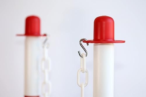 Set 6 Colonnine bianco e rosse con base + 3 catene 150 cm, per parcheggio, delimitazione posto auto, negozi,barriere - Honorern