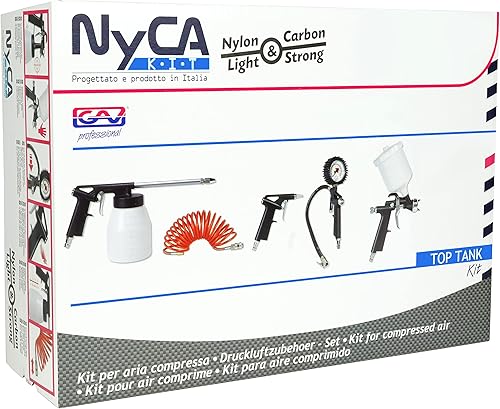 Kit Accessori Aria Compressa NYCA con Pistola Soffiaggio, Manometro Pressione Gonfiaggio Gomme, Aerografo Verniciatura, Pistola Lavaggio e Tubo Spirale 4m - Honorern