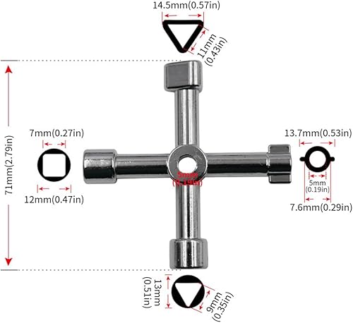 2 Pezzi 4-Modi Chiave di Utility Universale per Quadro Elettrico Chiave Multifunzionale di Utilità Robusto e Durevole per Contatore Acqua Cassetta Gas Armadio Utenze(Argento) - Honorern