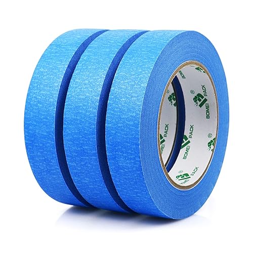 BOMEI PACK 3 rotoli di nastro di carta crespa blu, 24 mm x 50 m, per pittura, artigianato e fai da te, nastro professionale per pittura, resistente ai raggi UV, senza residui e facile da rimuovere - Honorern