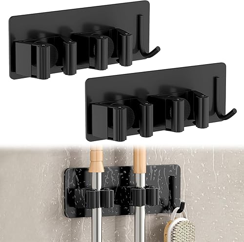2 Pezzi Porta Scope Parete, Portascope da Muro Adesivo Appendibile Portascope da Muro Appendibile da Giardino per Cucina Autoadesivo Appendi Scope a Muro Per Cucina, Garage, Giardino,Bagno - Honorern